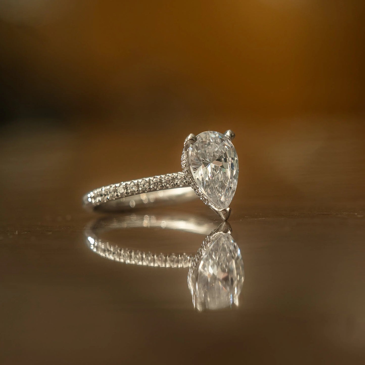Pear 18K White Gold Lab Grown Diamond Set shoulders (Hidden Halo) My Store
