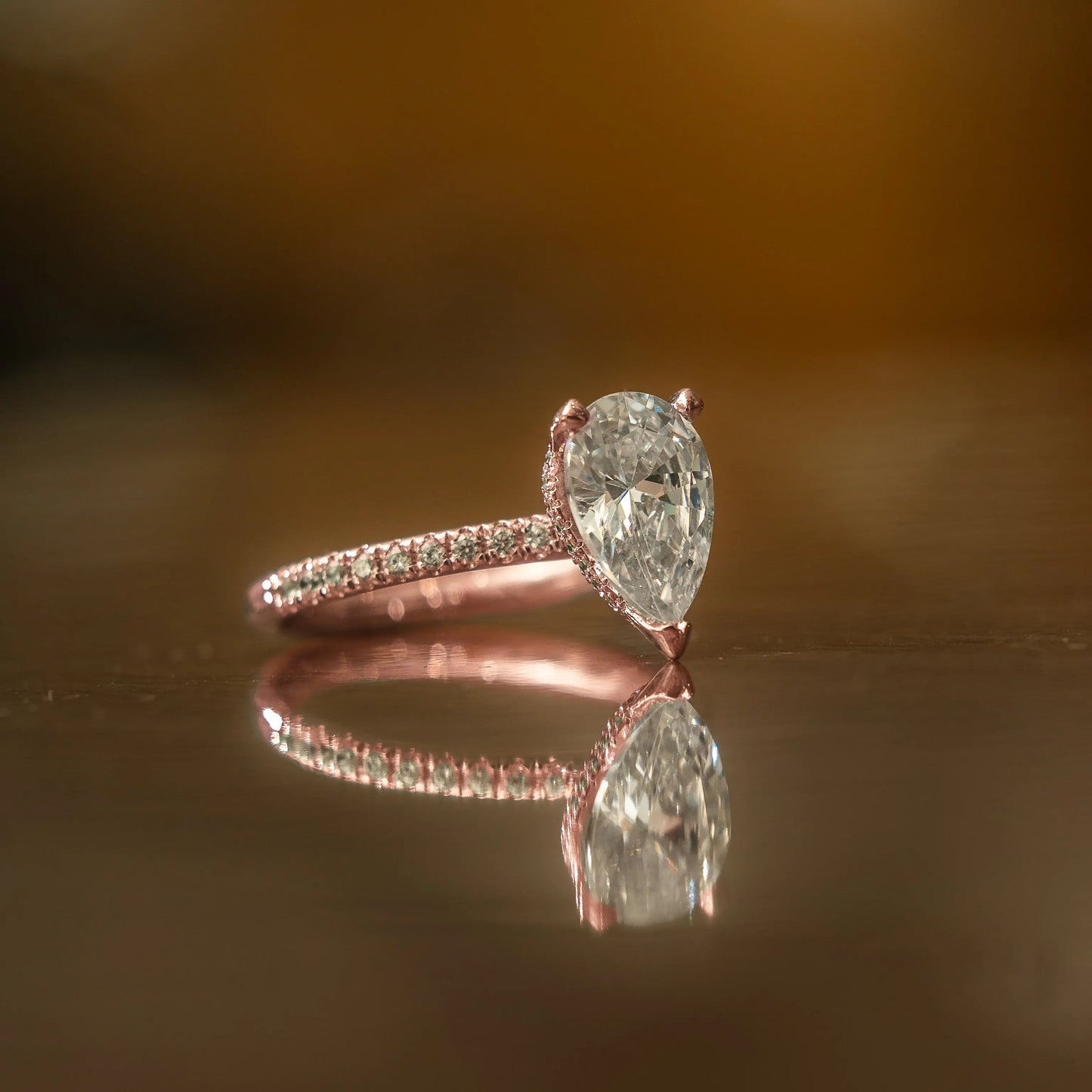 Pear 18K Rose Gold Lab Grown Diamond Set Shoulders (Hidden Halo) My Store