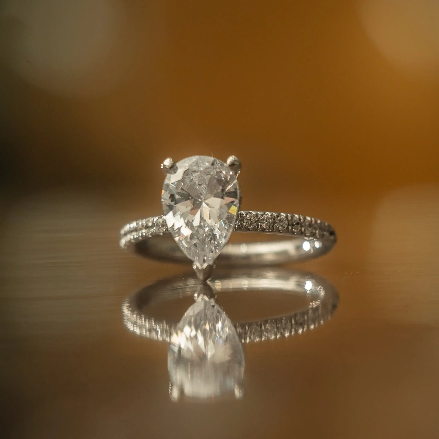 Pear 18K White Gold Lab Grown Diamond Set shoulders (Hidden Halo) My Store