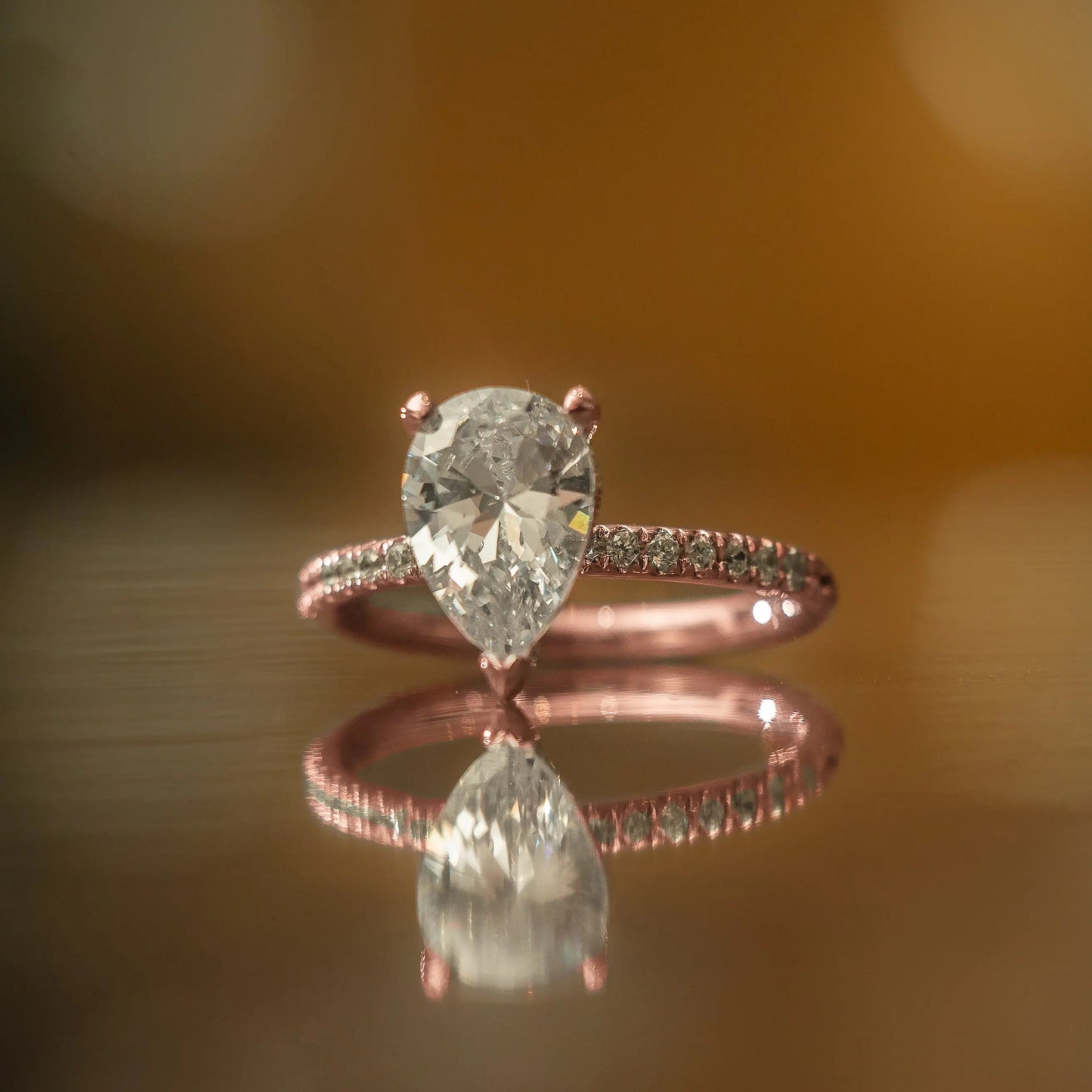 Pear 18K Rose Gold Lab Grown Diamond Set Shoulders (Hidden Halo) My Store