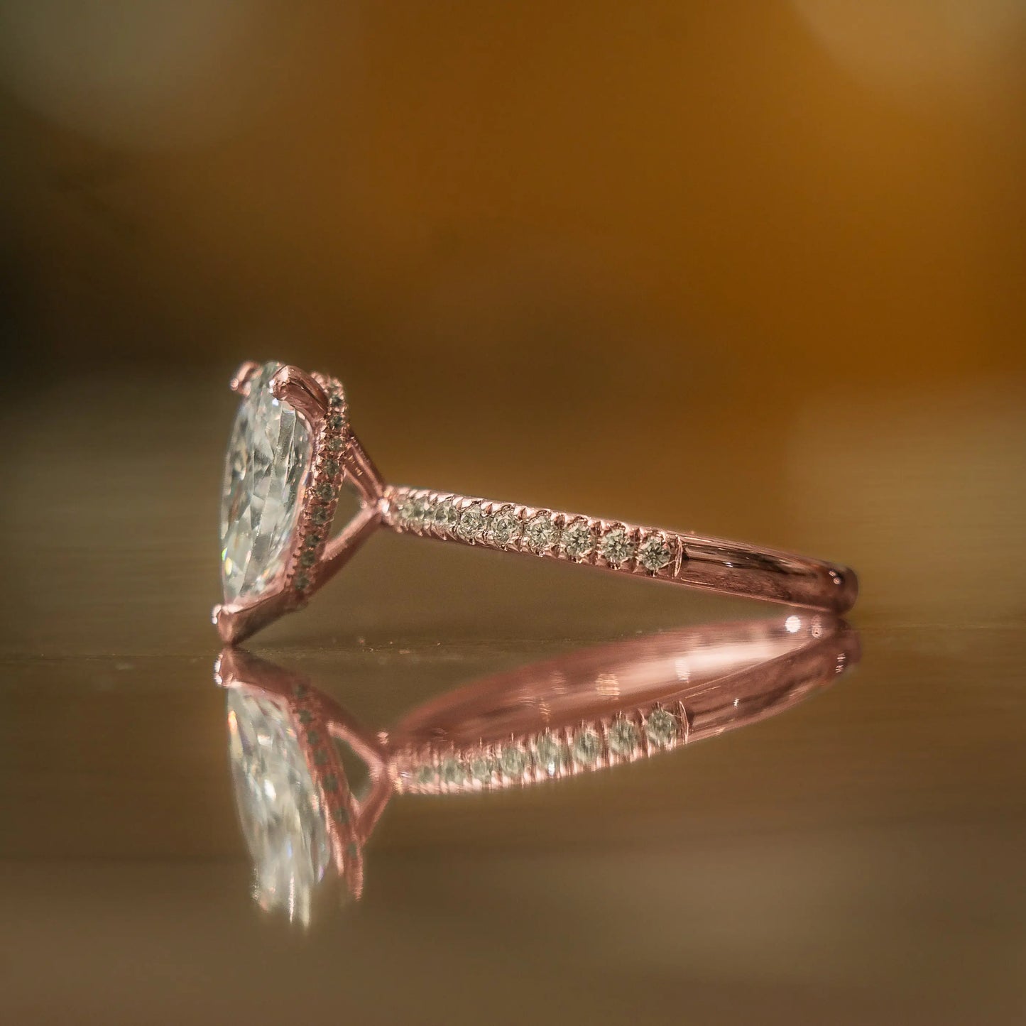 Pear 18K Rose Gold Lab Grown Diamond Set Shoulders (Hidden Halo) My Store