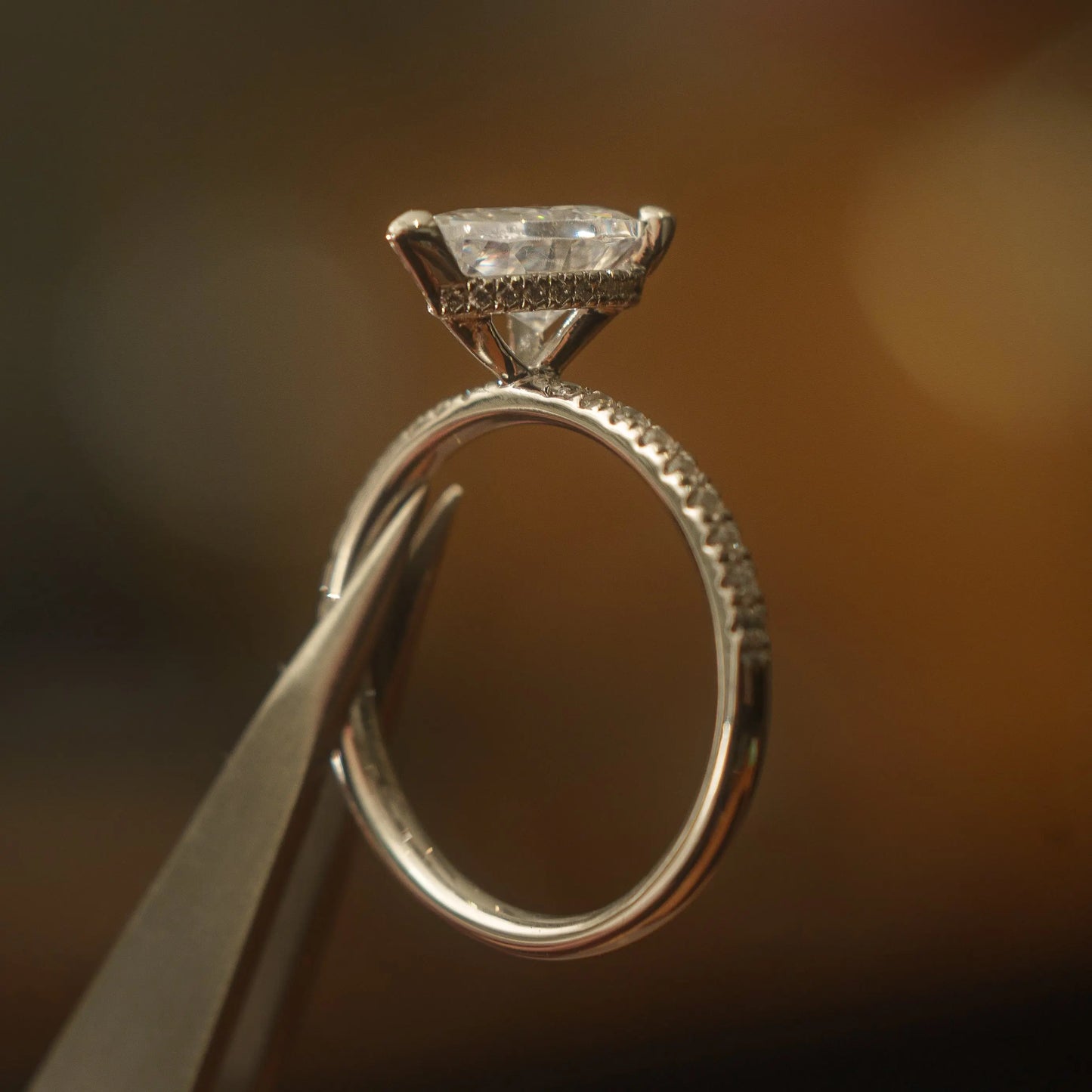 Pear 18K White Gold Lab Grown Diamond Set shoulders (Hidden Halo) My Store