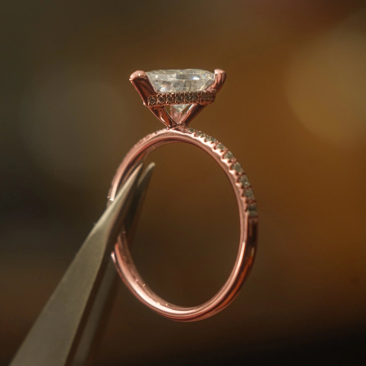 Pear 18K Rose Gold Lab Grown Diamond Set Shoulders (Hidden Halo) My Store