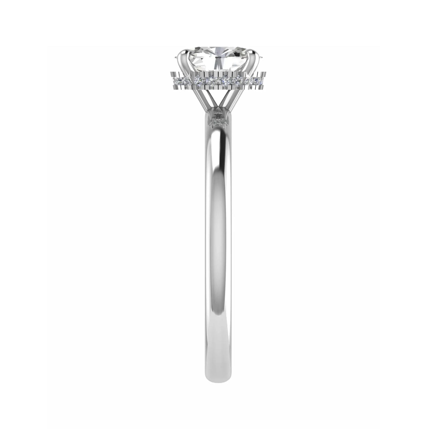 side angle luxury white gold hidden halo oval lab grown diamond engagement ring
