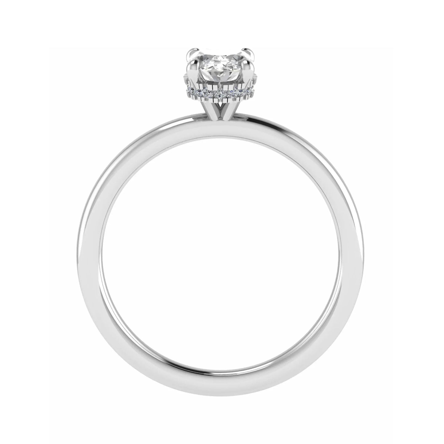 side view luxury white gold hidden halo oval lab grown diamond engagement ring