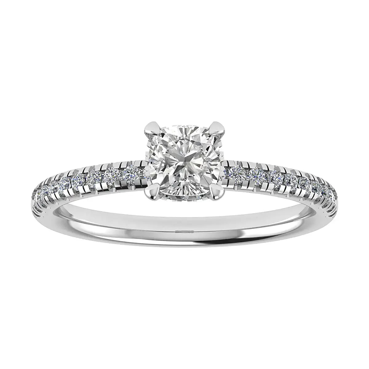 luxury cushion platinum diamond set shoulders hidden halo lab grown diamond engagement ring