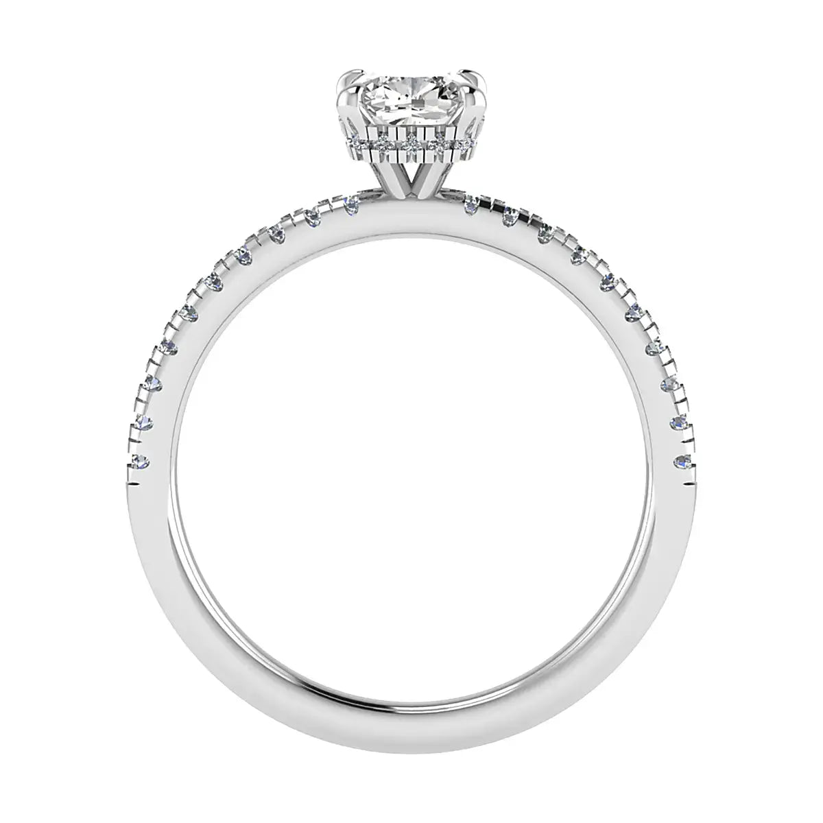 image of luxury cushion platinum diamond set shoulders hidden halo lab grown diamond engagement ring