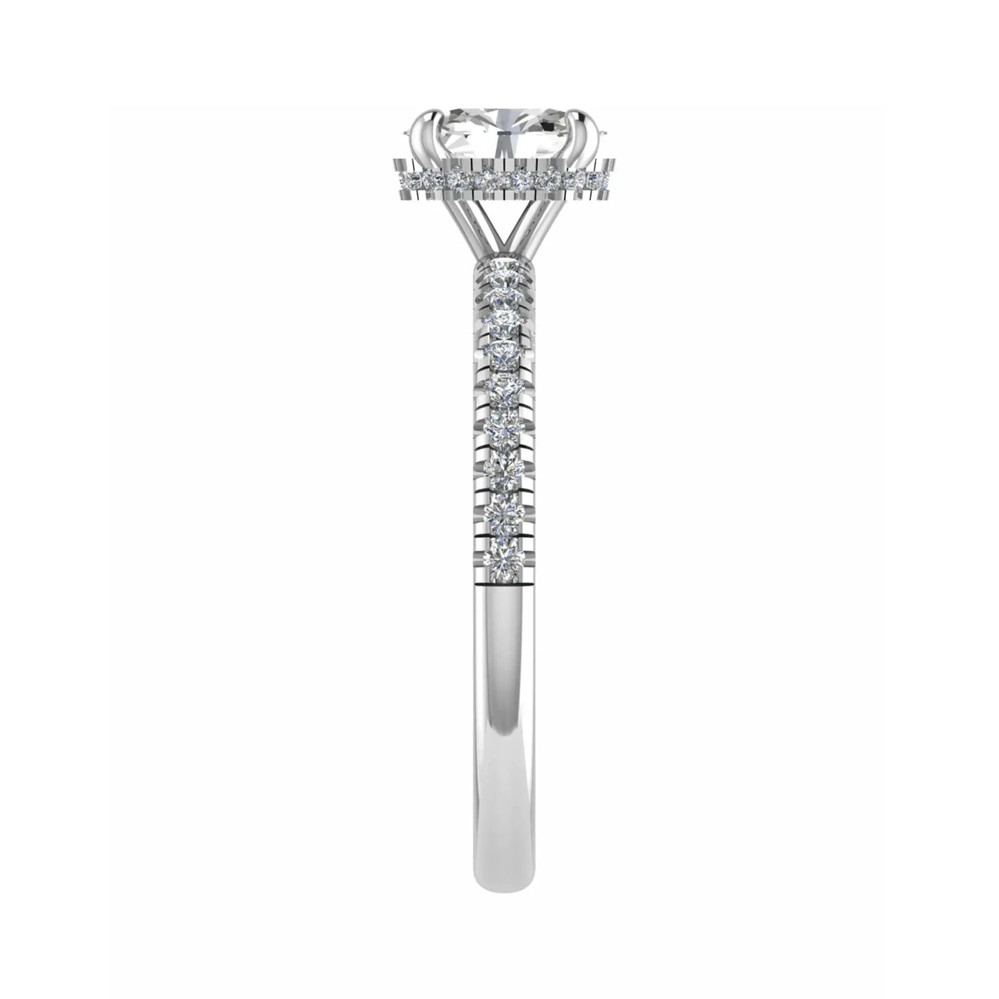 side angle luxury oval platinum diamond set shoulders hidden halo lab grown diamond engagement ring