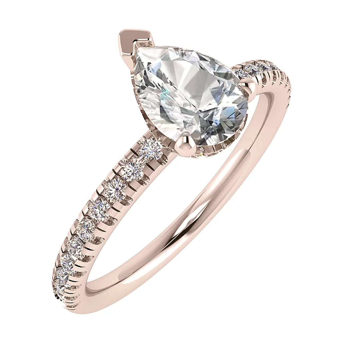 Pear 18K Rose Gold Lab Grown Diamond Set Shoulders (Hidden Halo) My Store
