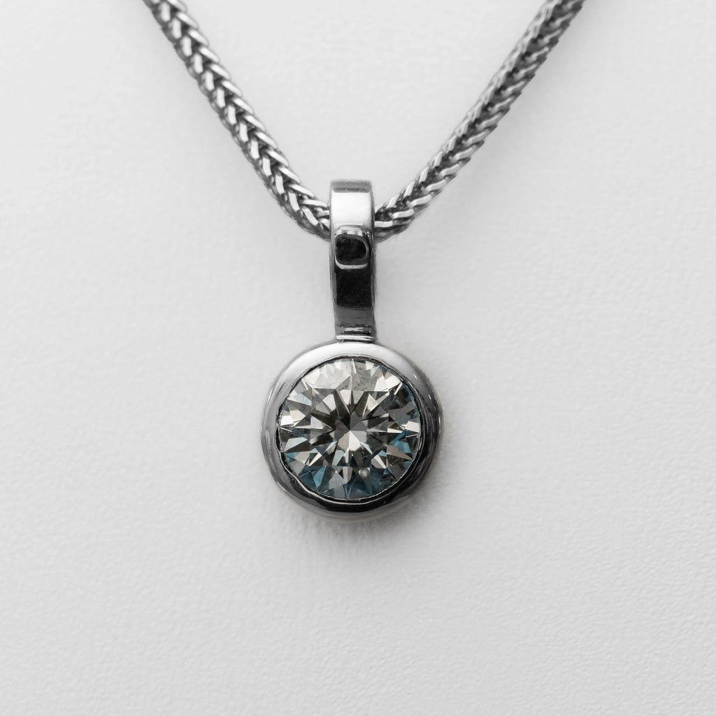 Round Rub-Over 1ct Lab-Grown Diamond Pendant | 18K White Gold Lester & Brown