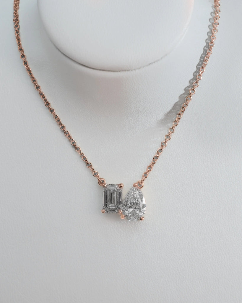 Toi Et Moi | Emerald & Pear Lab-Grown Diamond Pendant - 18k Rose Gold Lester & Brown
