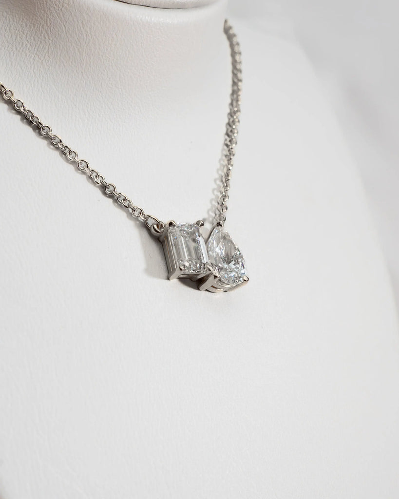 Toi Et Moi | Emerald & Pear Lab-Grown Diamond Pendant - 18k White Gold Lester & Brown