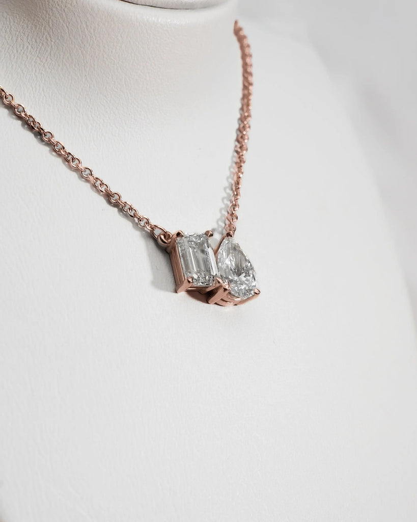 Toi Et Moi | Emerald & Pear Lab-Grown Diamond Pendant - 18k Rose Gold Lester & Brown