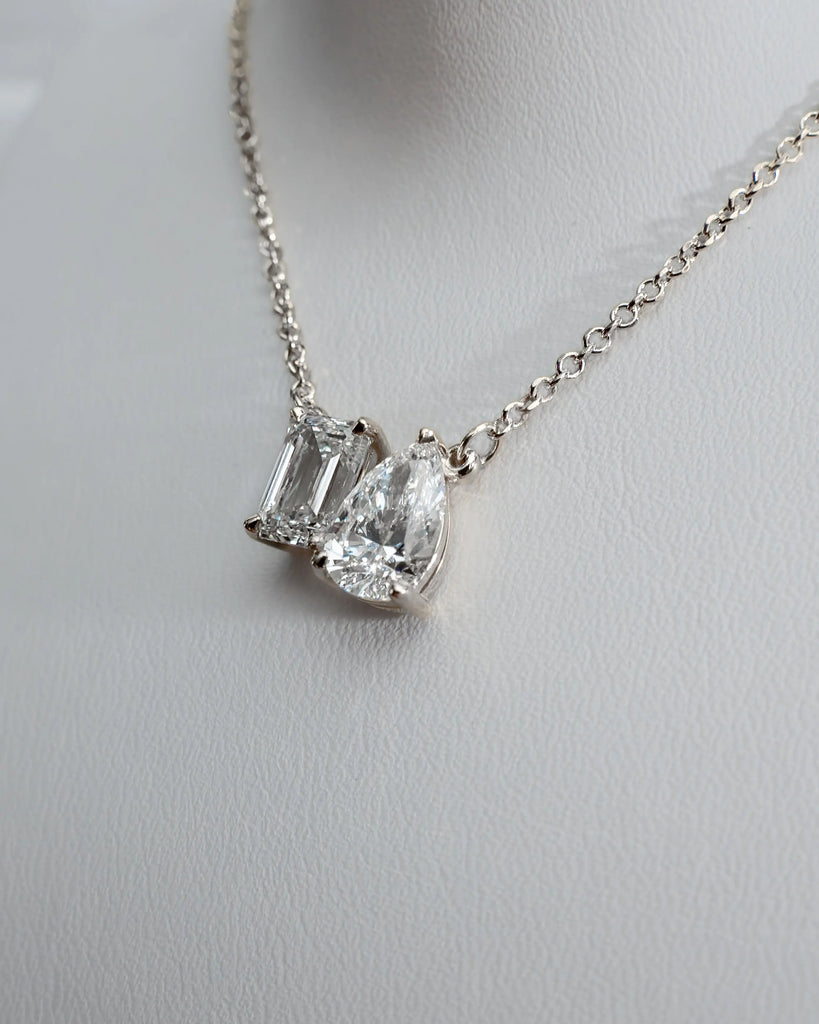 Toi Et Moi | Emerald & Pear Lab-Grown Diamond Pendant - 18k White Gold Lester & Brown