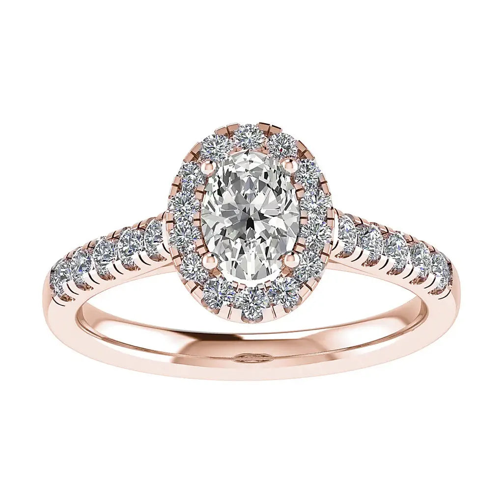 Oval Yellow Gold Lab Grown Diamond Halo (Diamond set shoulders) My Store