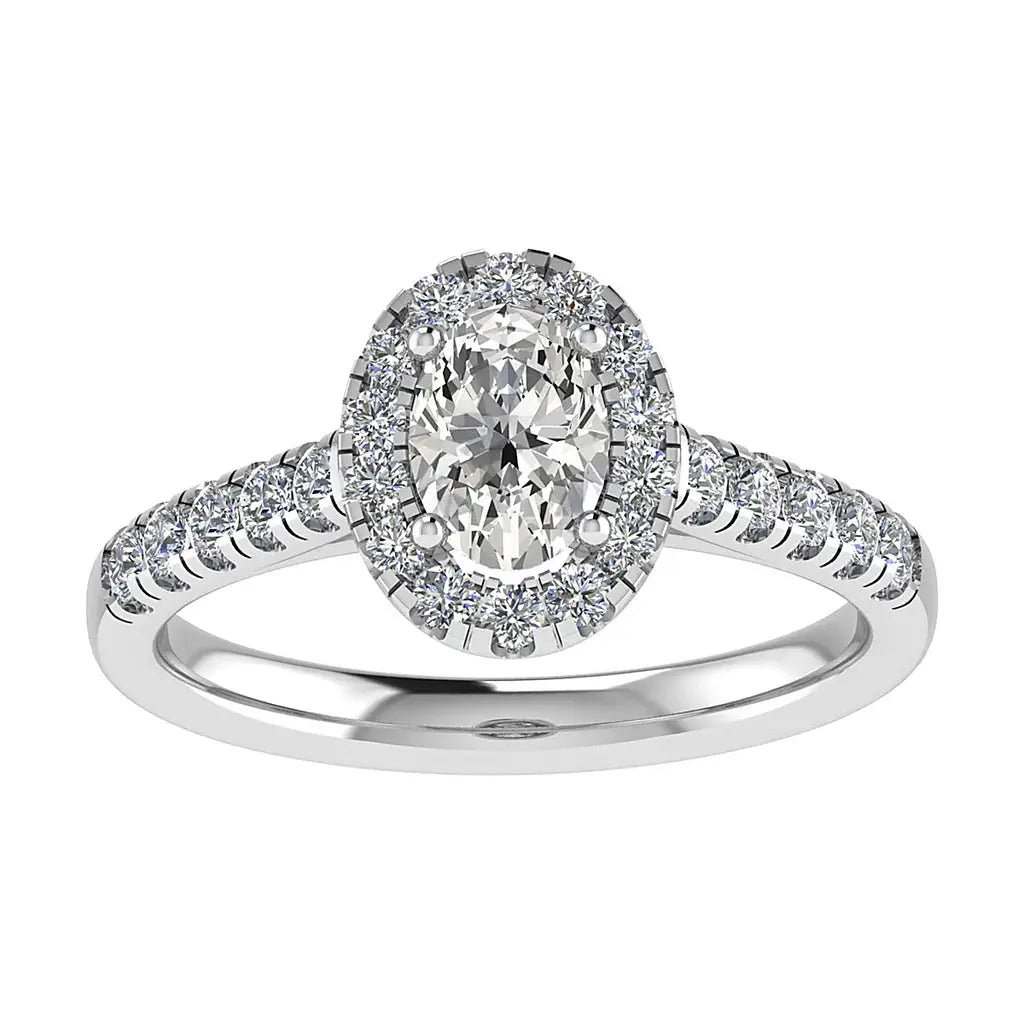 Oval Yellow Gold Lab Grown Diamond Halo (Diamond set shoulders) My Store