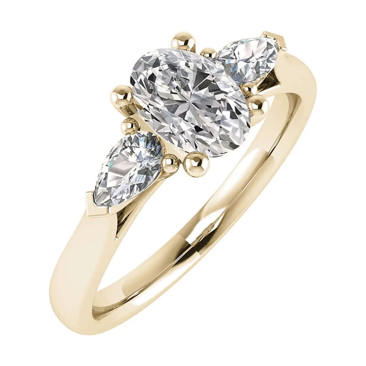 frontal view luxury oval white gold trilogy lab grown diamond engagement ring