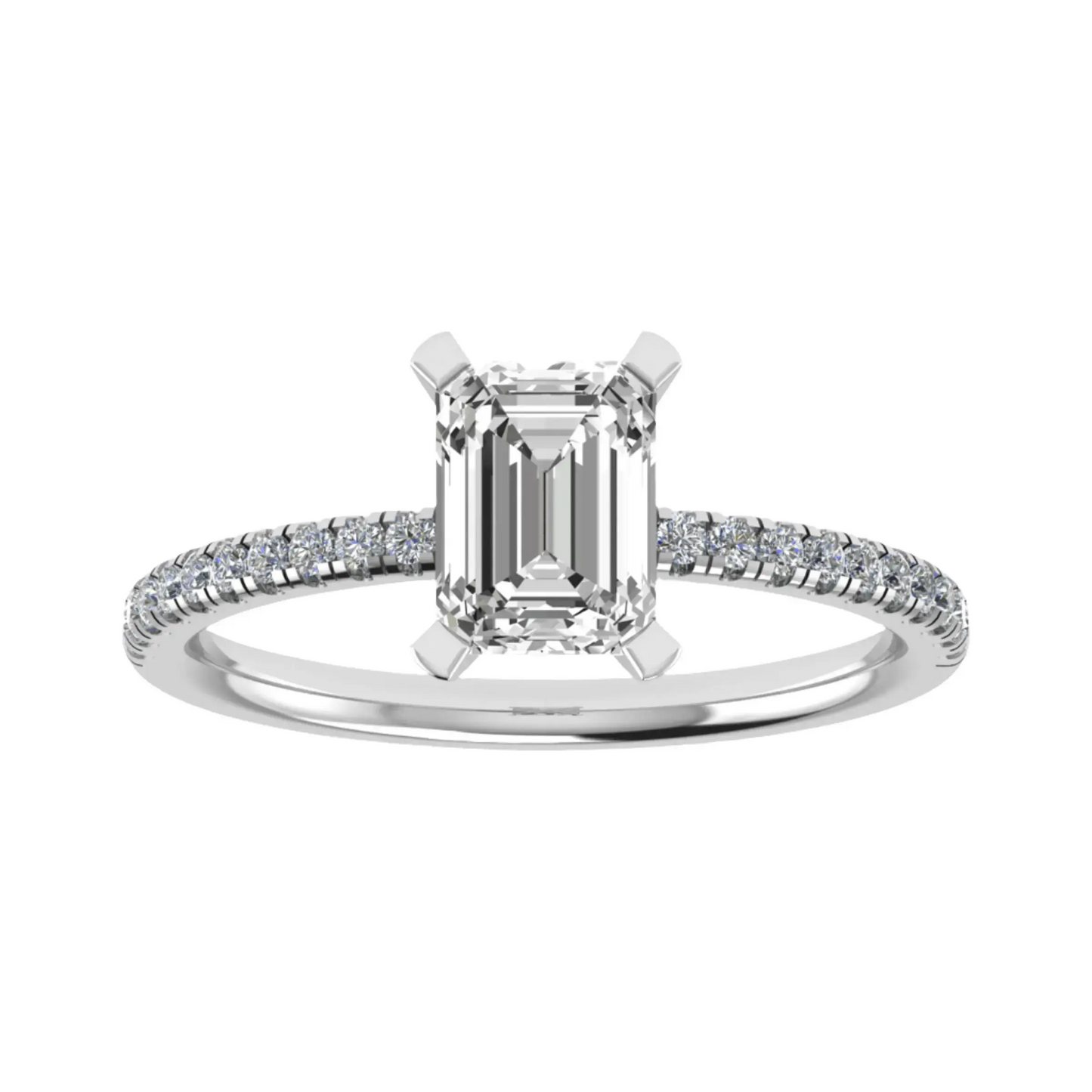 luxury emerald platinum diamond set shoulders lab grown diamond engagement ring