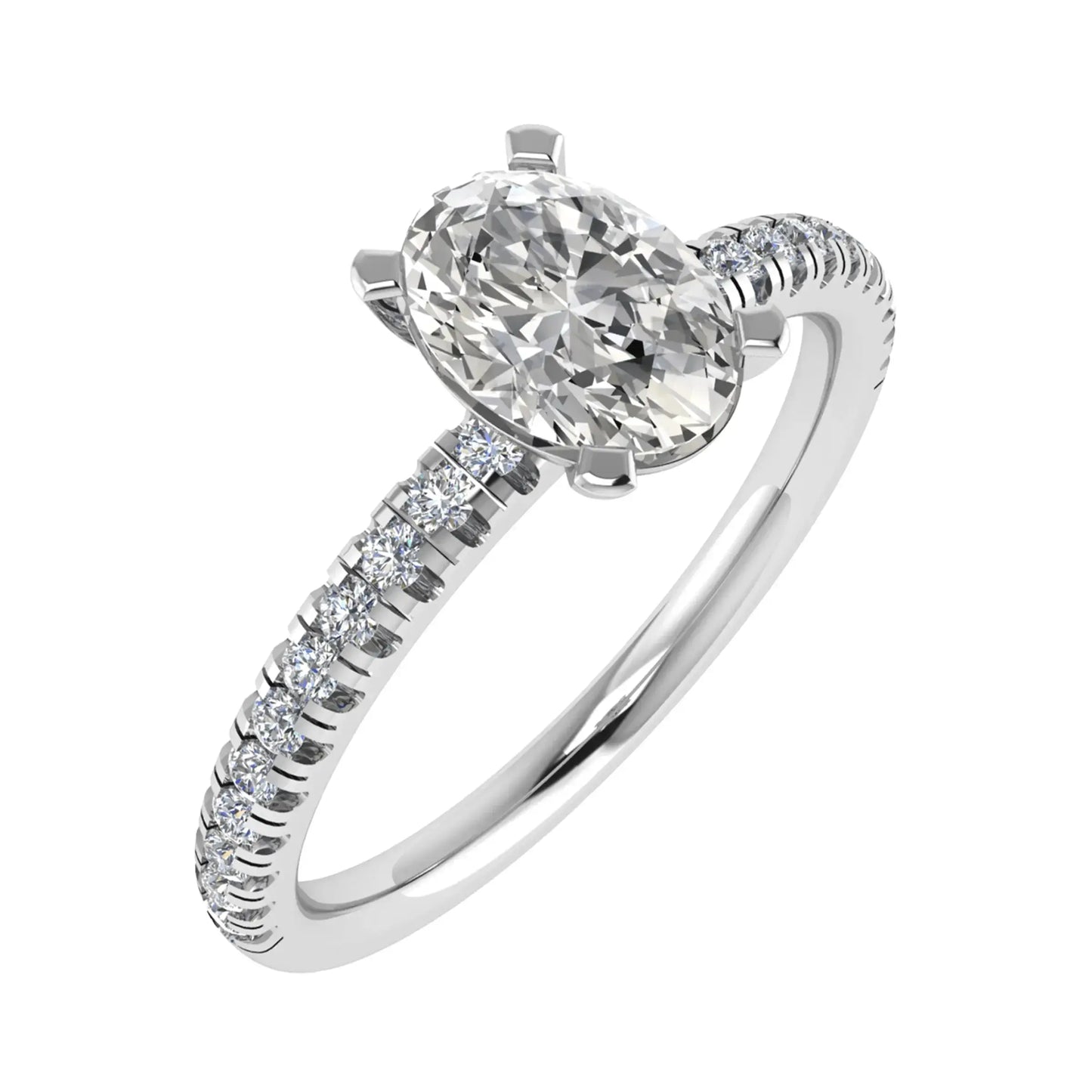 image of luxury oval platinum diamond set shoulders lab grown diamond engagement ring