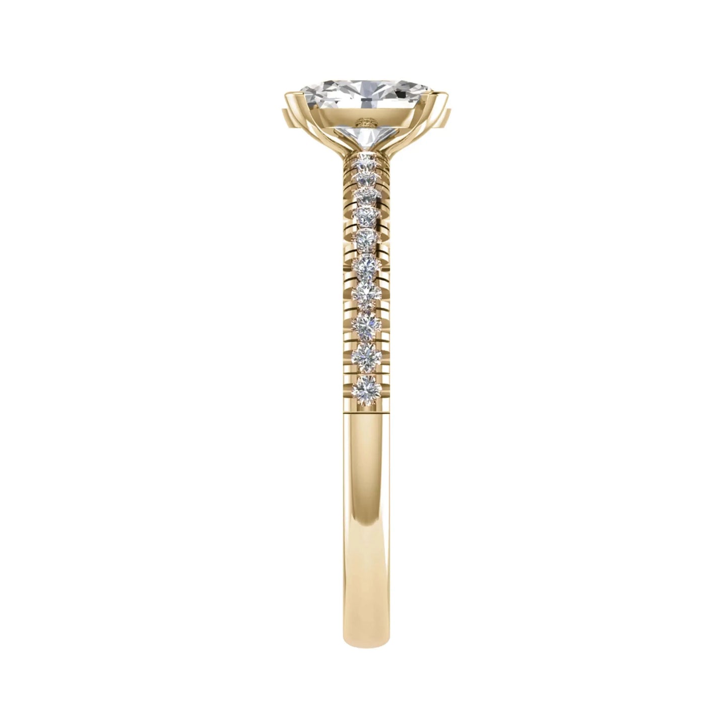 oval yellow gold diamond set shoulders lab grown diamond engagement ring image