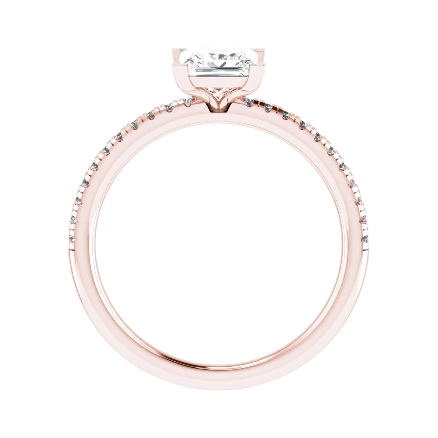side image of luxury princess rose gold diamond set shoulders lab grown diamond engagement ring