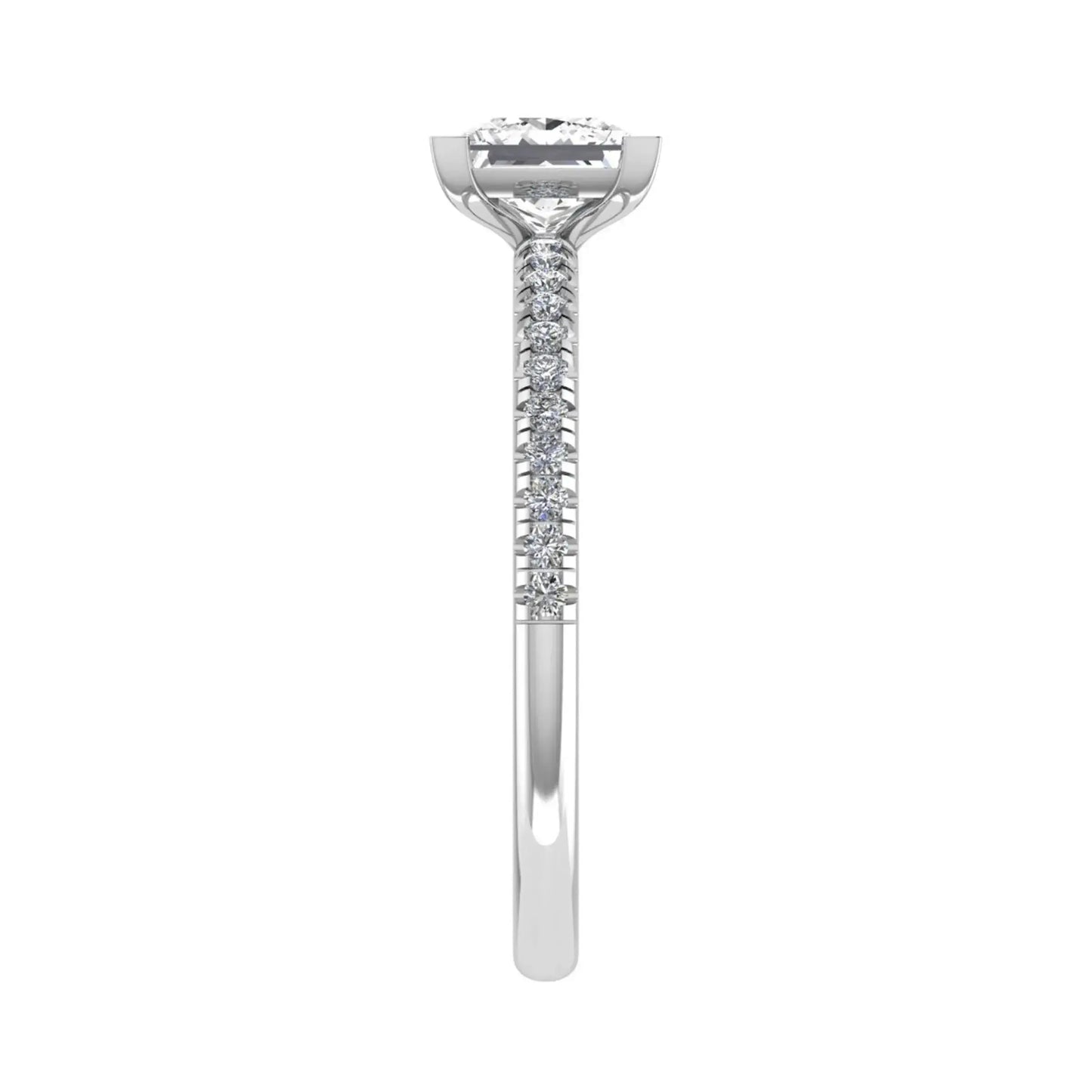 image of princess white gold diamond set shoulders lab grown diamond engagement ring