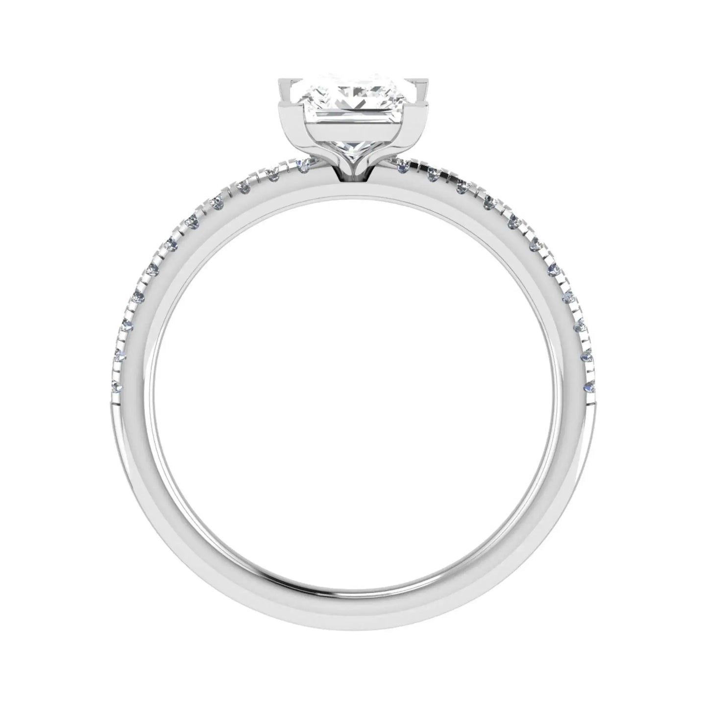 side image luxury princess white gold diamond set shoulders lab grown diamond engagement ring