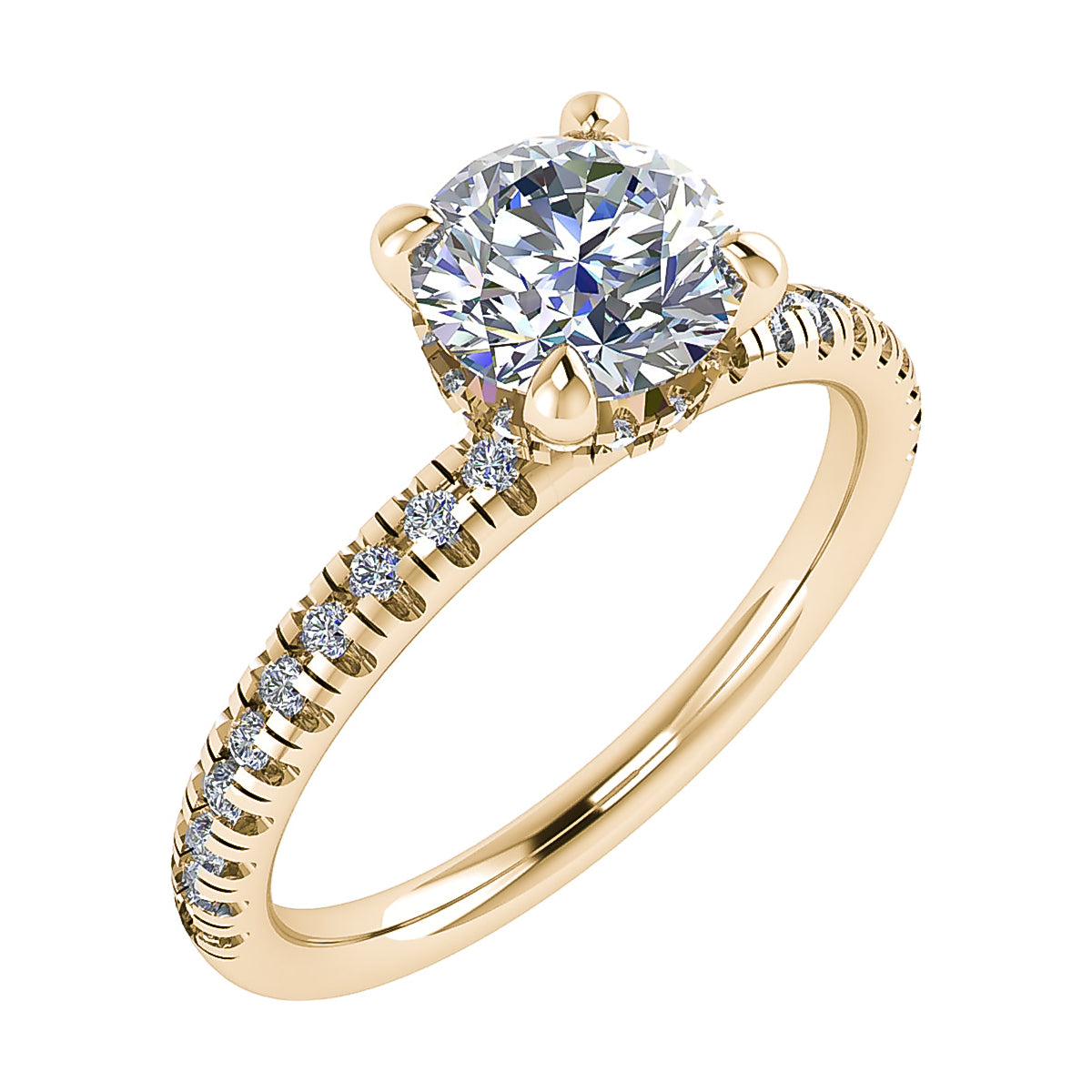 Round 18K Yellow Gold Lab Grown Diamond Set Shoulders (Hidden Halo)