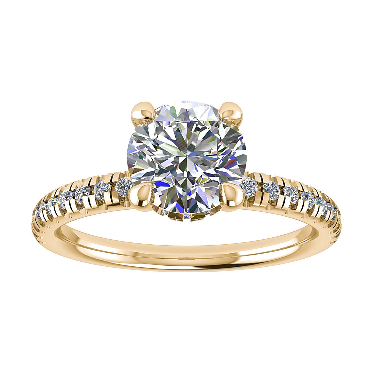 Round 18K Yellow Gold Lab Grown Diamond Set Shoulders (Hidden Halo)