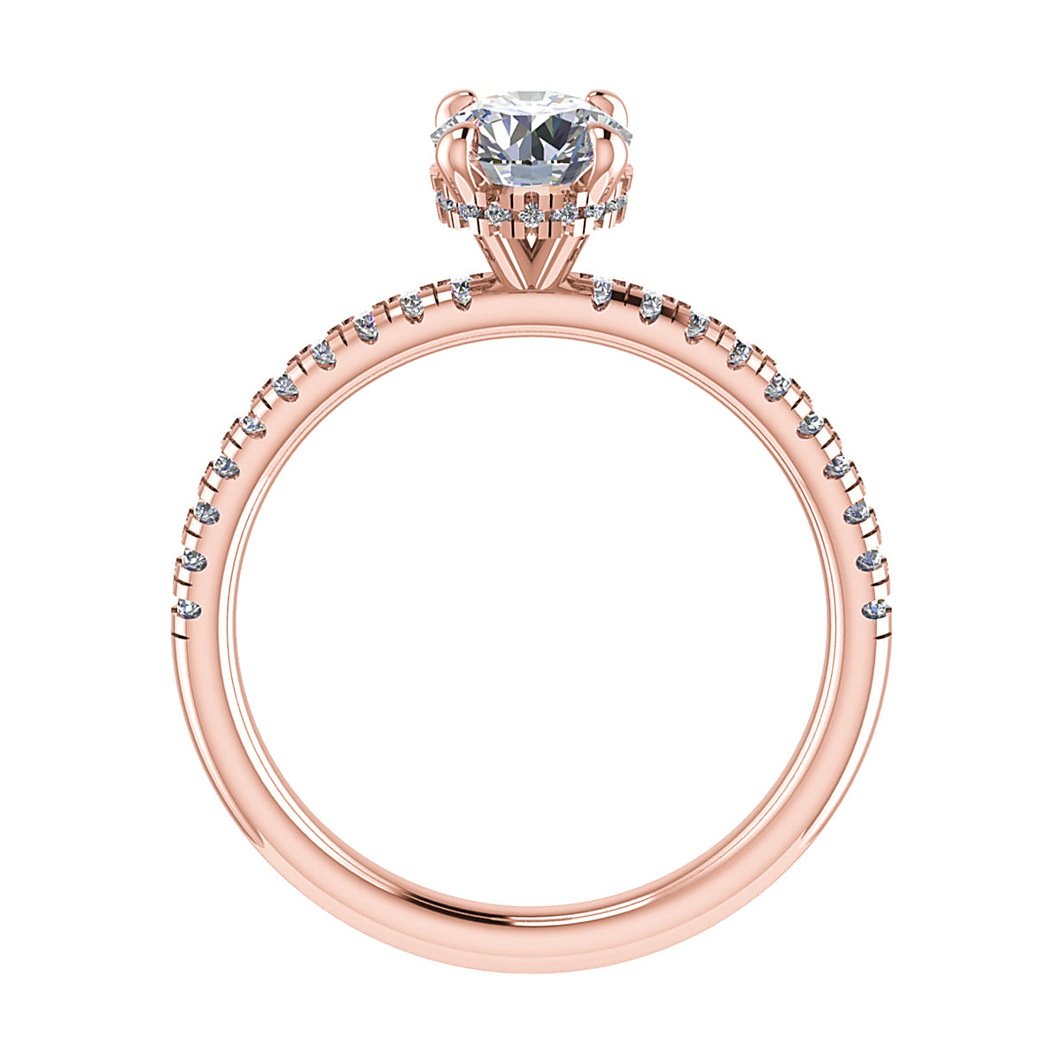 Round 18K Rose Gold Lab Grown Diamond Set Shoulders (Hidden Halo)