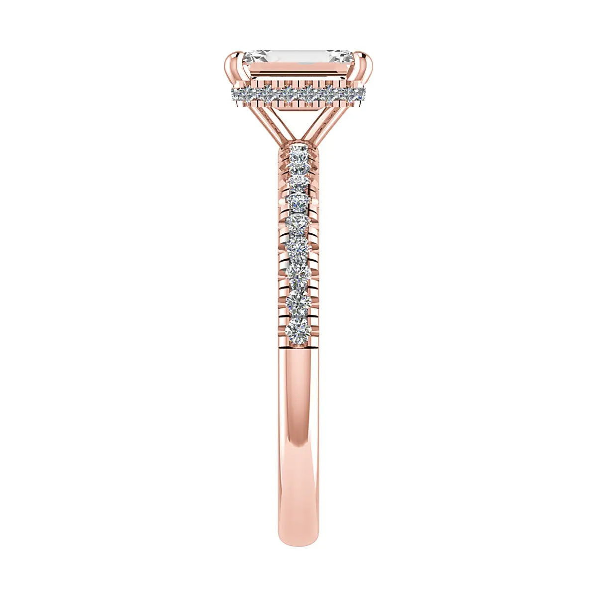 Emerald 18K Rose Gold Lab Grown Diamond Set Shoulders (Hidden Halo) My Store