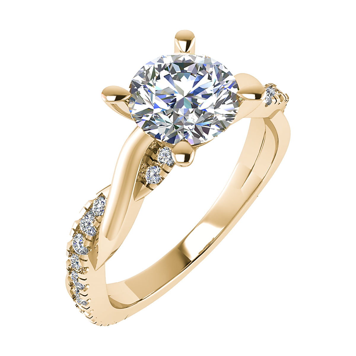 Round Yellow Gold Lab Grown Diamond Set Shoulders