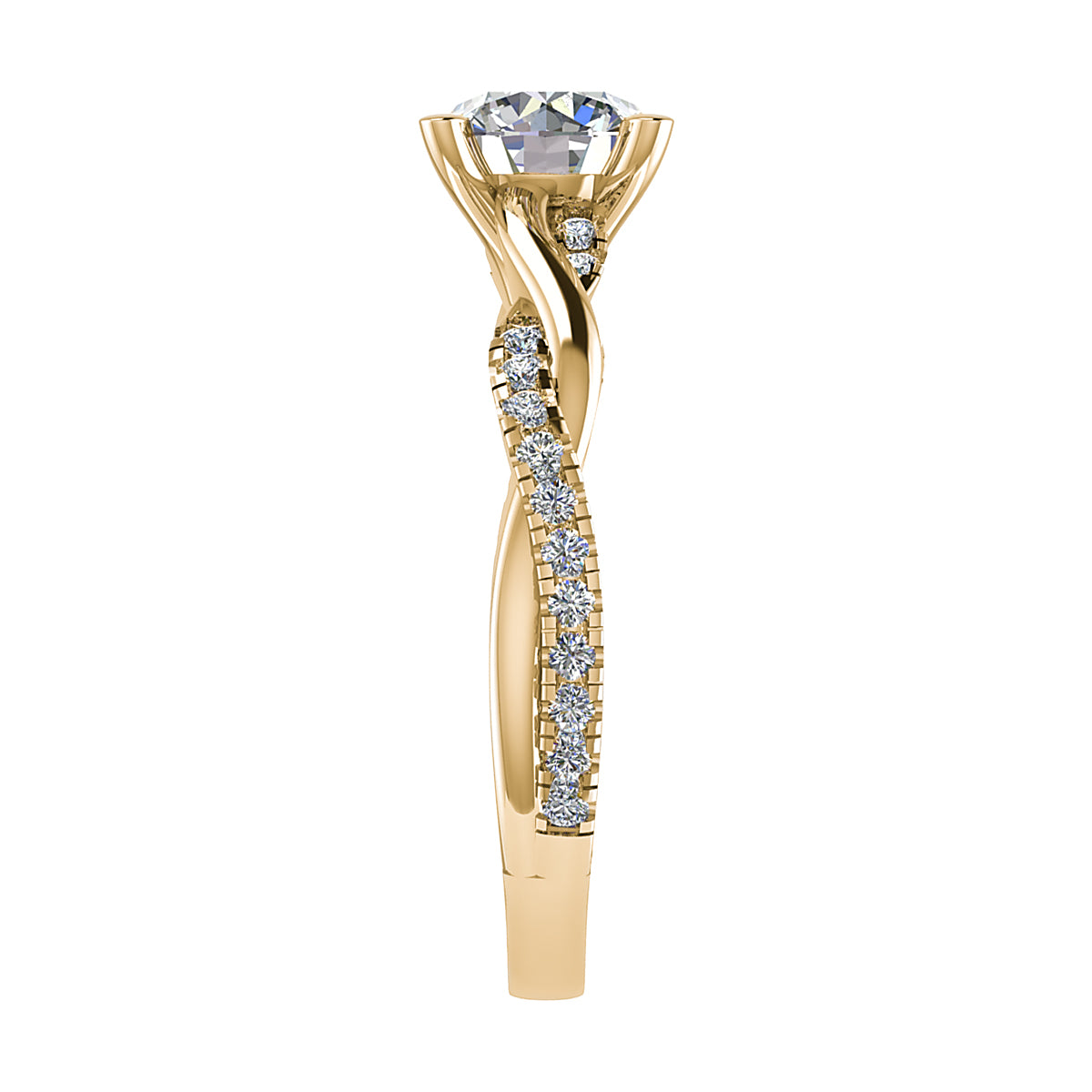 Round Yellow Gold Lab Grown Diamond Set Shoulders