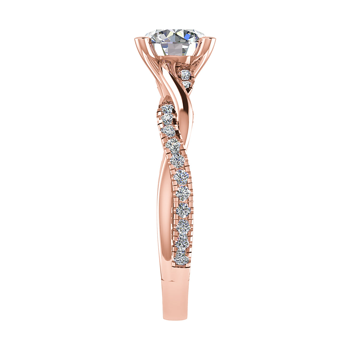 Round 18K Rose Gold Lab Grown Diamond Set Shoulders