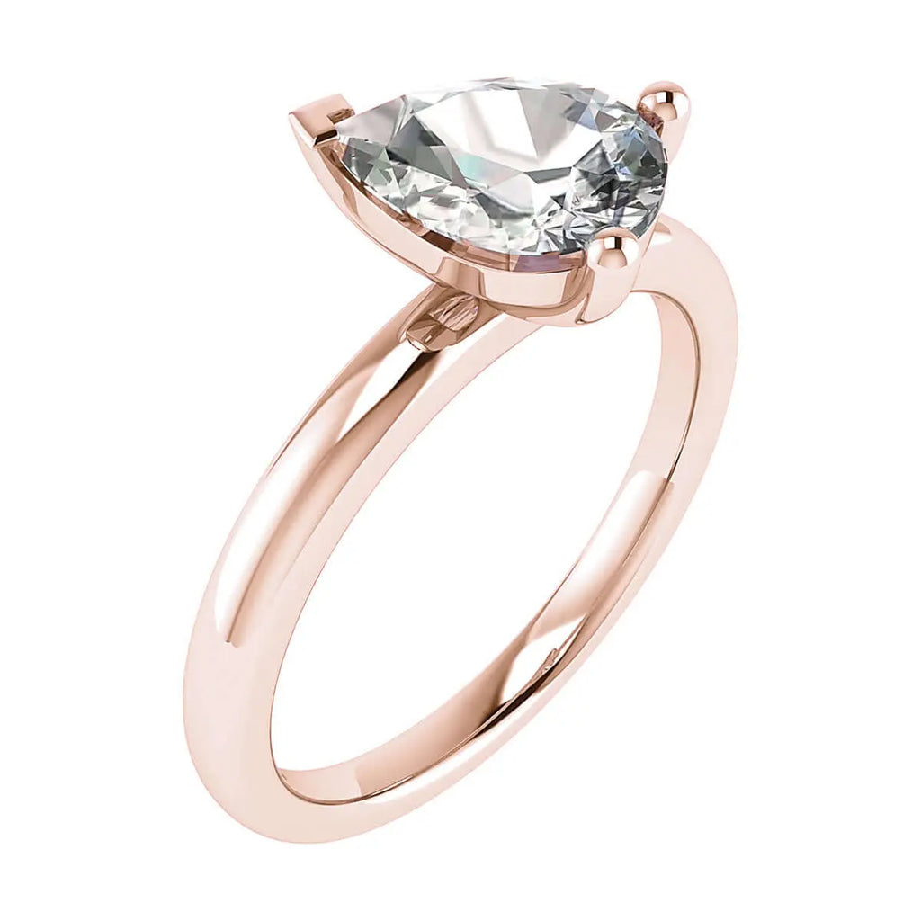 frontal side view pear rose gold solitaire lab grown diamond engagement ring