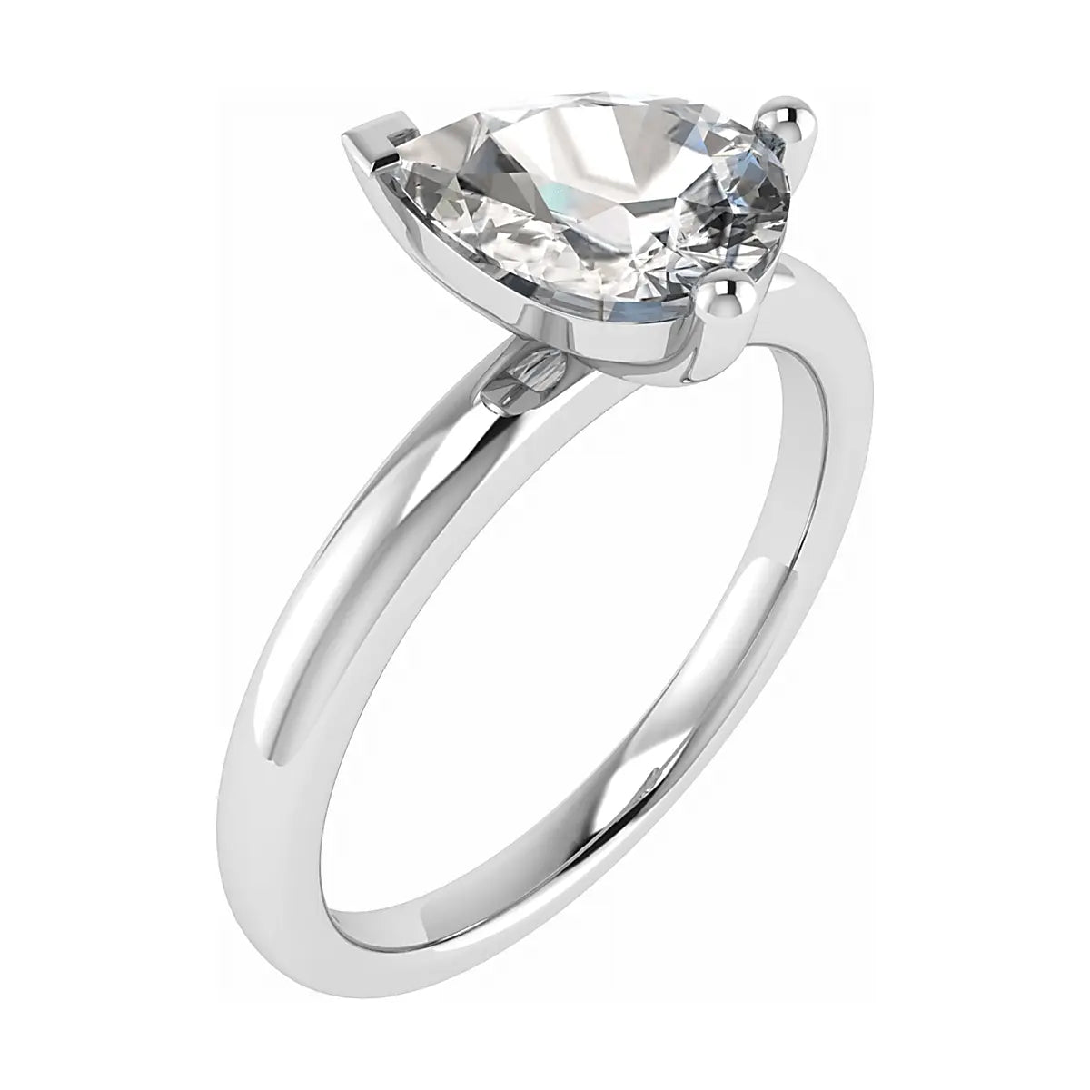 frontal side view pear white gold solitaire lab grown diamond engagement ring