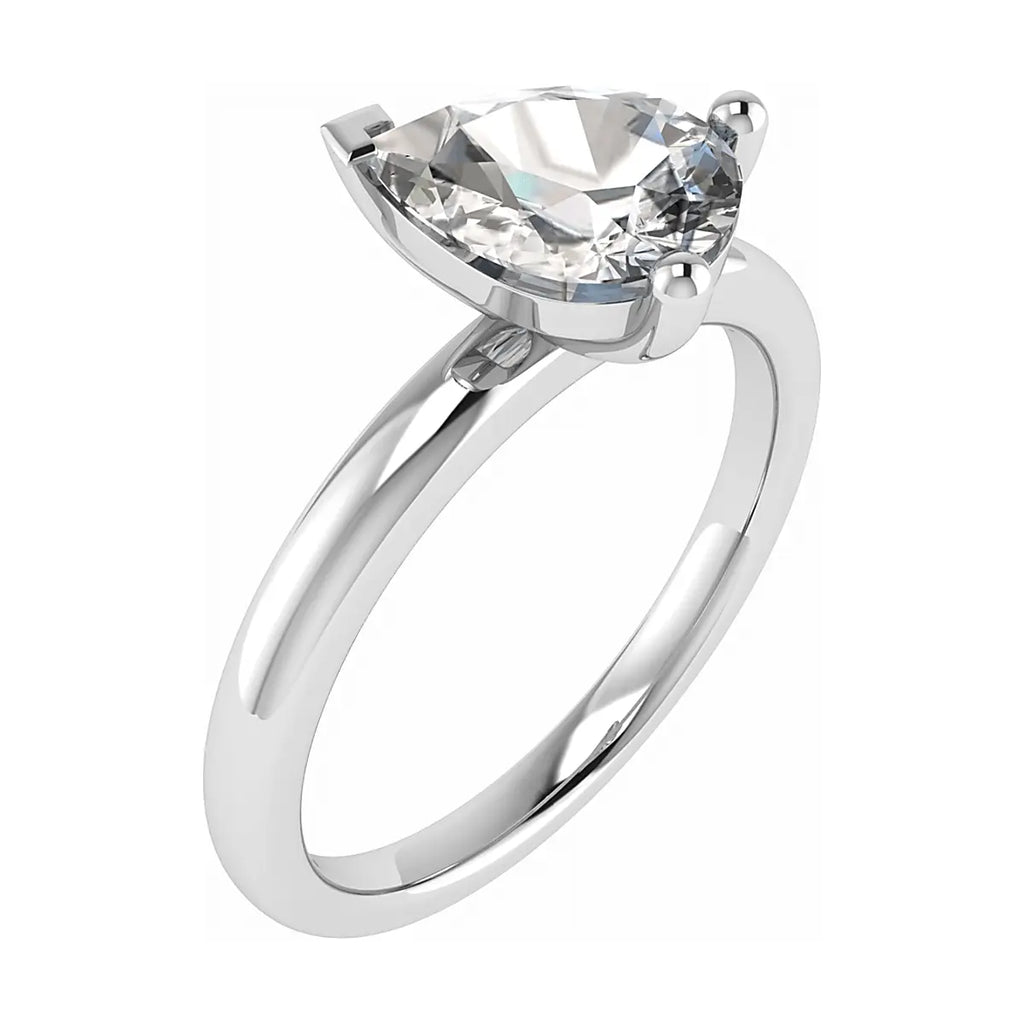 frontal side view pear white gold solitaire lab grown diamond engagement ring
