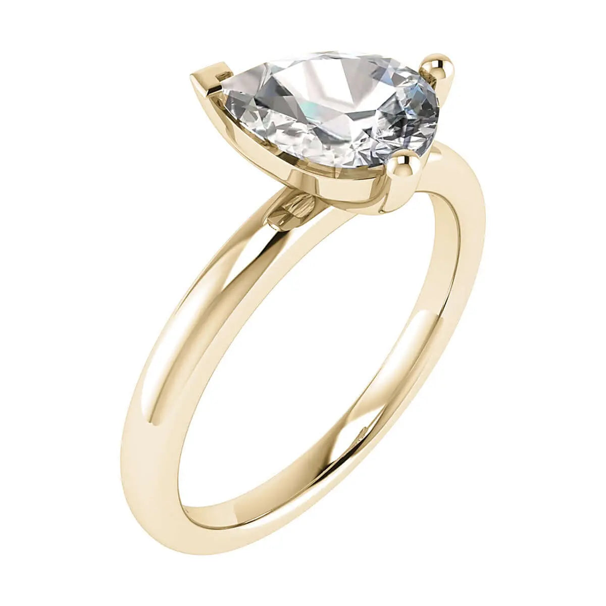 frontal side view pear yellow gold solitaire lab grown diamond engagement ring