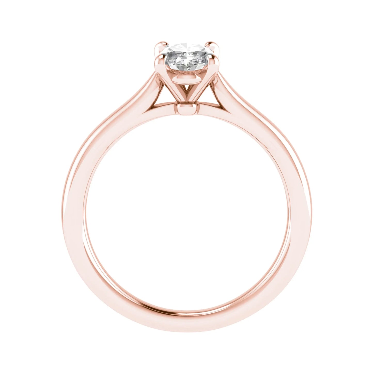 side view luxury oval rose gold solitaire lab grown diamond engagement ring in studio