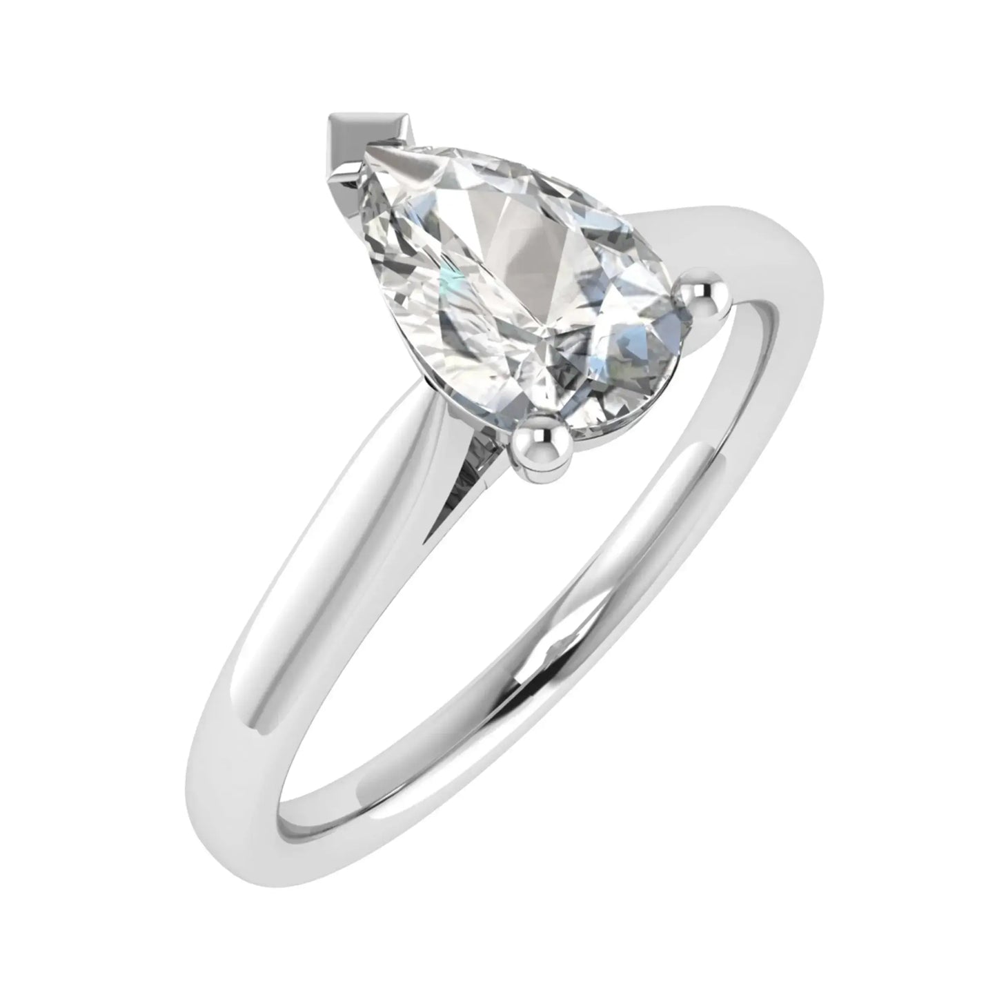 frontal side view of luxury pear platinum solitaire lab grown diamond engagement ring