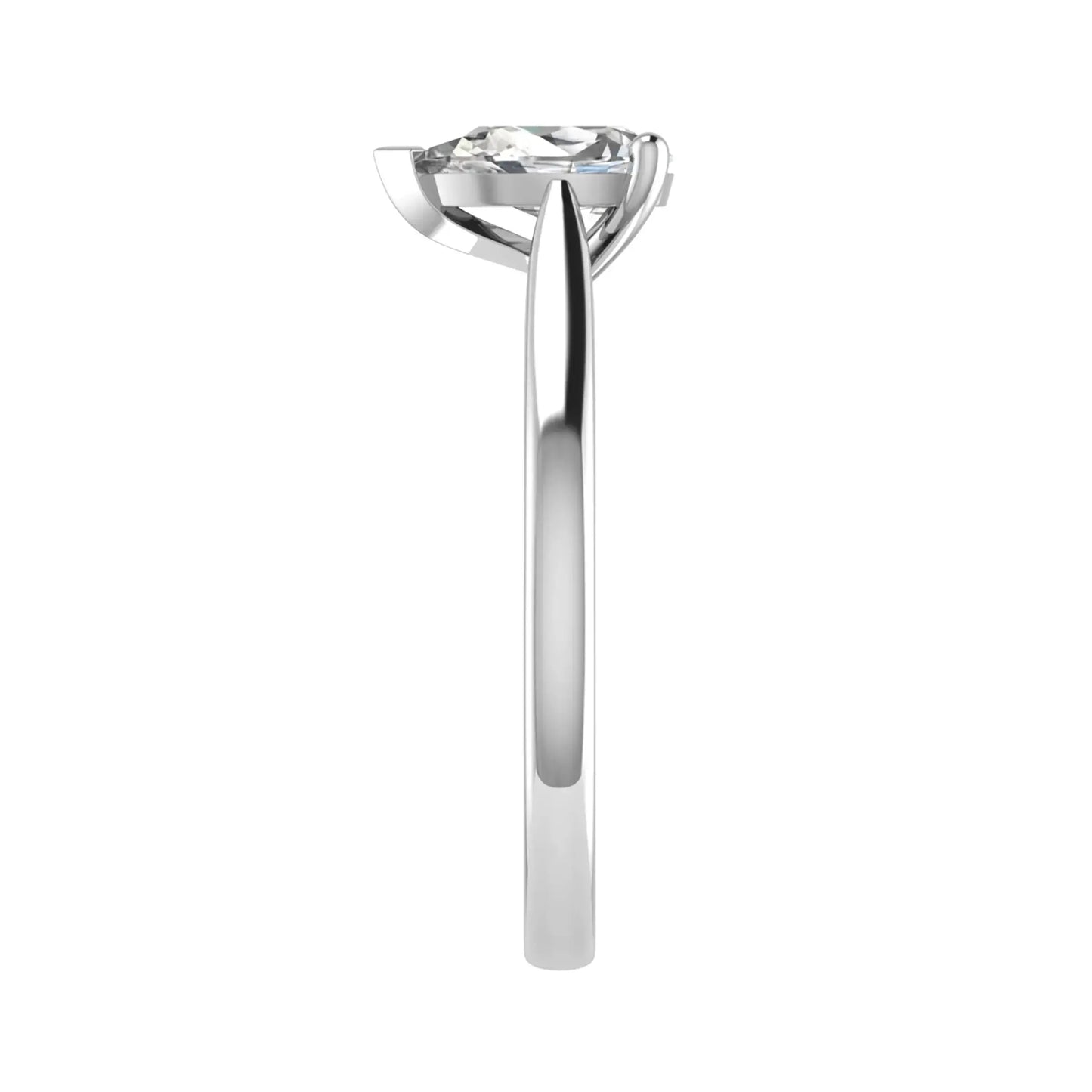 side angle of luxury pear platinum solitaire lab grown diamond engagement ring