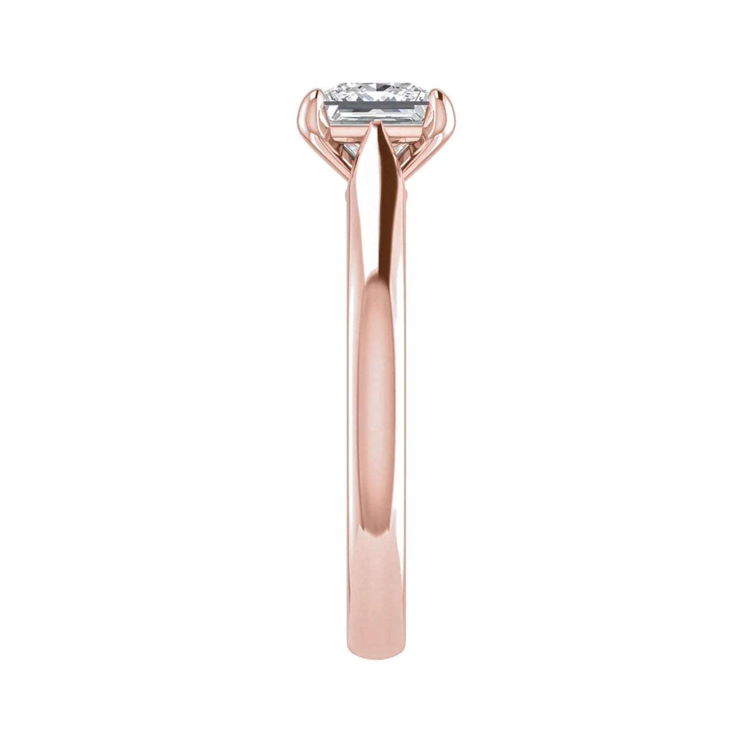 side angle luxury princess rose gold solitaire lab grown diamond engagement ring