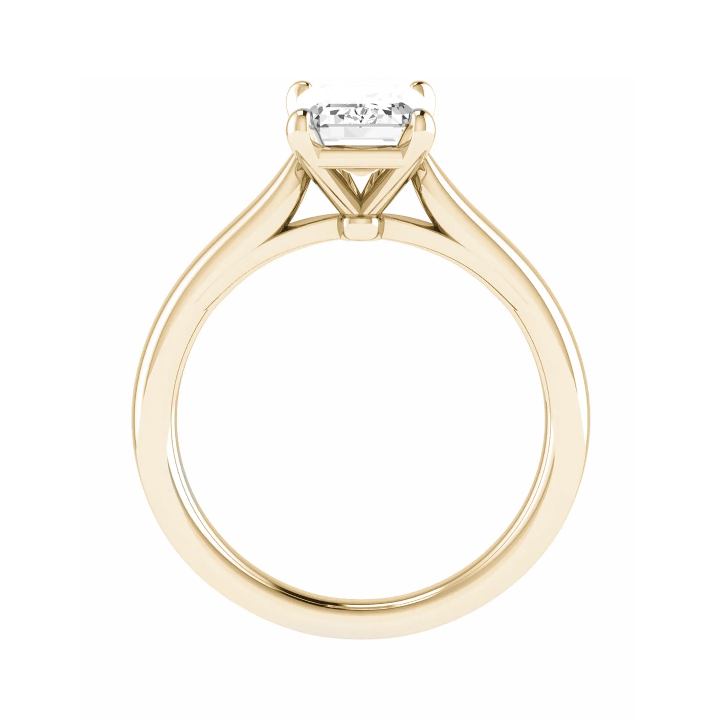 side angle of emerald yellow gold solitaire lab grown diamond engagement ring