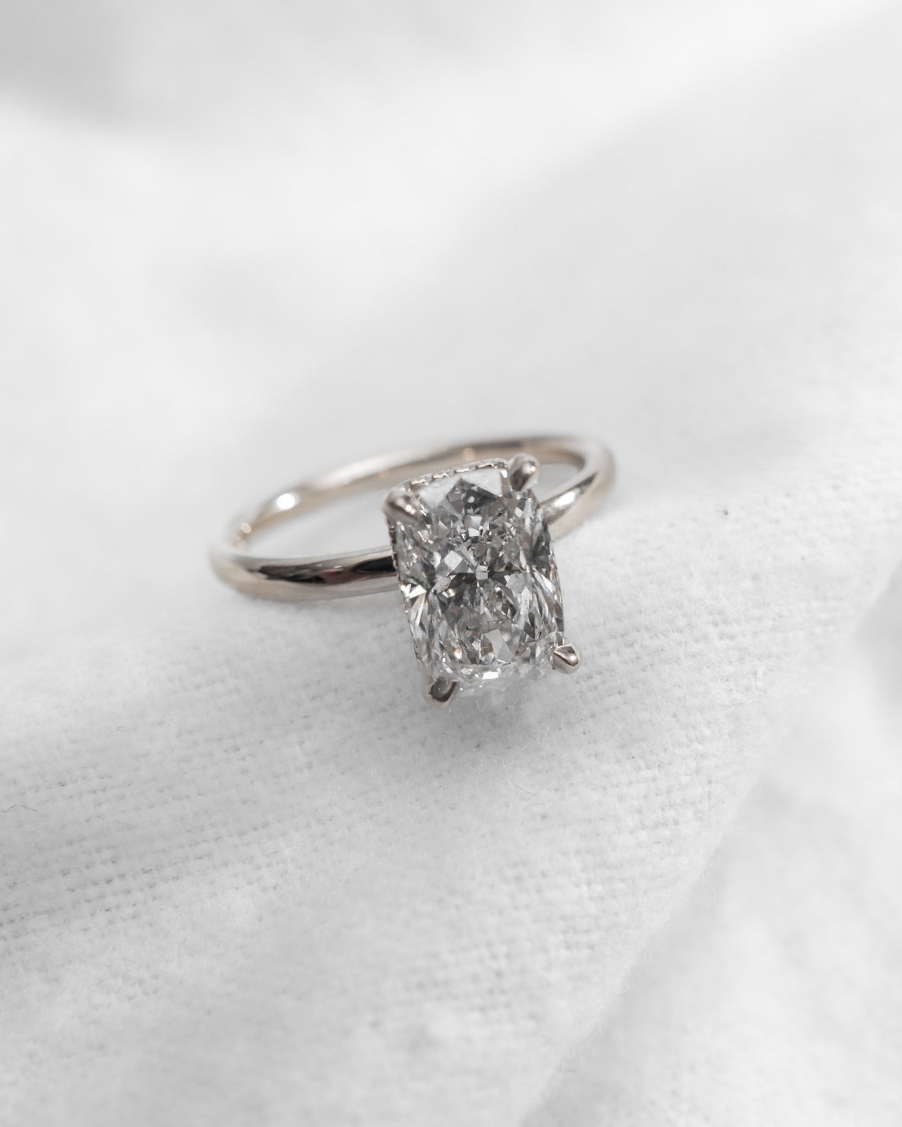 Elongated Cushion Lab Grown Diamond (Hidden Halo) | 18K White Gold