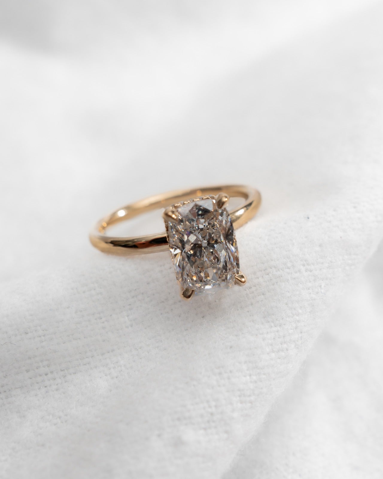 Elongated Cushion Lab Grown Diamond (Hidden Halo) | 18K Yellow Gold