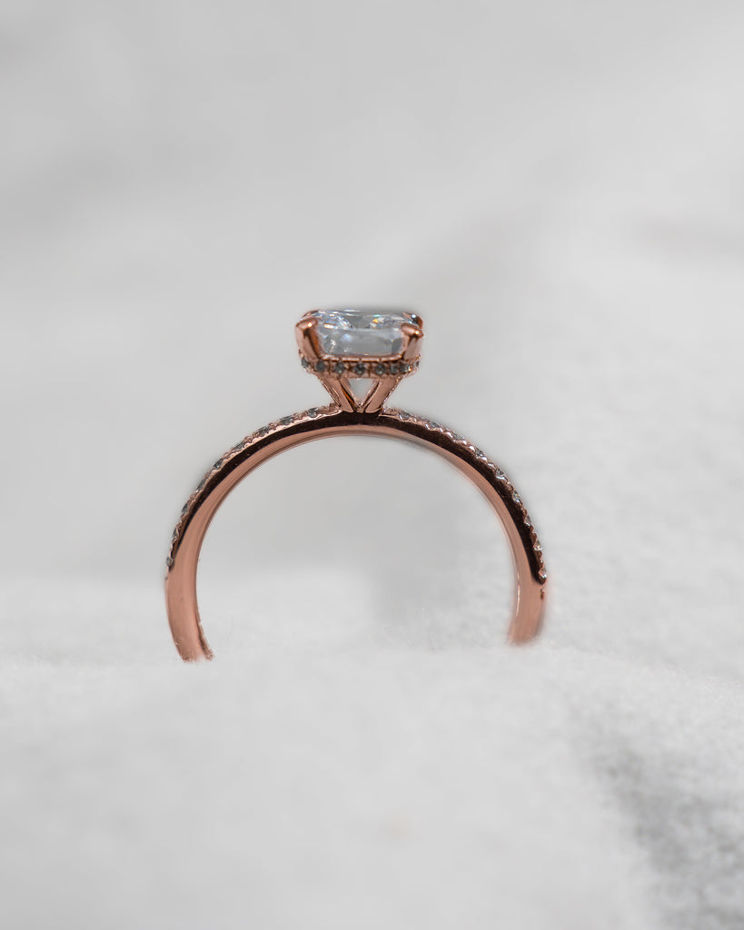 Cushion Rose Gold Lab Grown Diamond Set Shoulders (Hidden Halo) - Lester & Brown