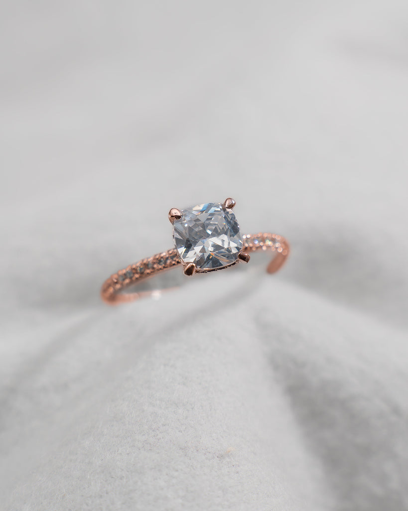 Cushion Rose Gold Lab Grown Diamond Set Shoulders (Hidden Halo) - Lester & Brown
