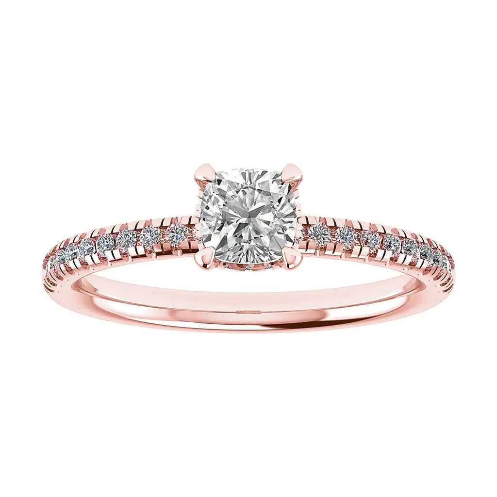 Cushion Rose Gold Lab Grown Diamond Set Shoulders (Hidden Halo) - Lester & Brown