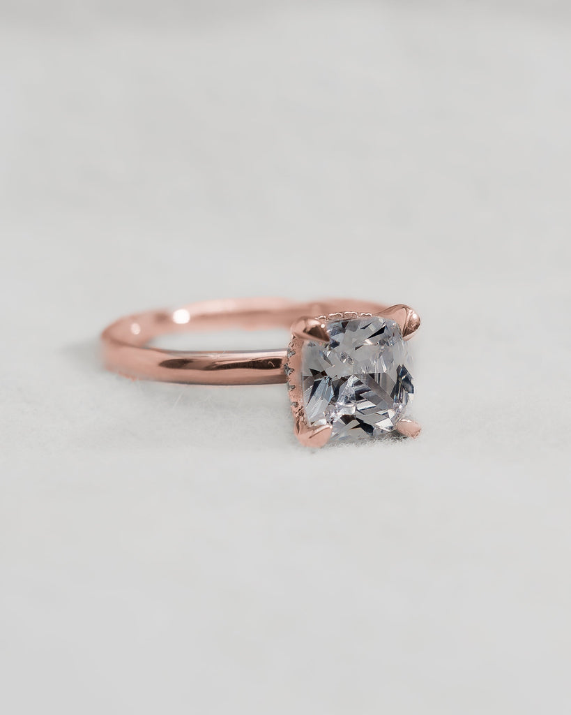 Cushion Rose Gold Lab Grown Solitaire (Hidden Halo) - Lester & Brown