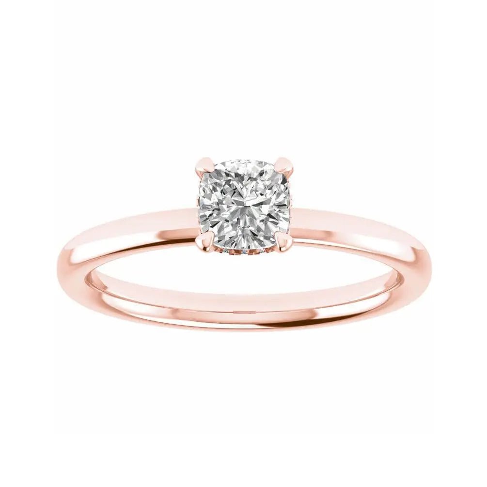 Cushion Rose Gold Lab Grown Solitaire (Hidden Halo) - Lester & Brown
